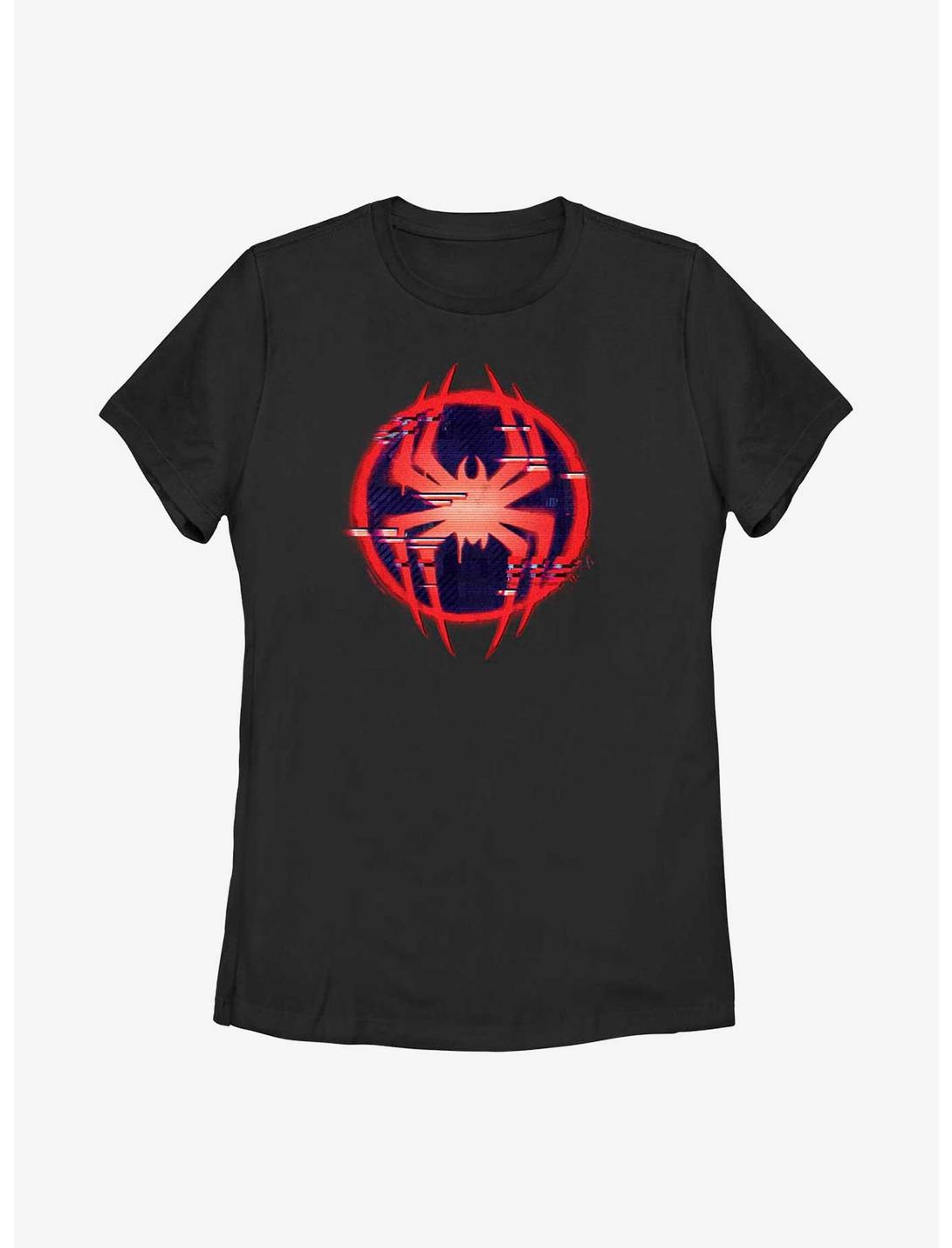Marvel Spider-Man: Across the Spider-Verse Glitchy Miles Morales Symbol Womens T-Shirt, BLACK, hi-res