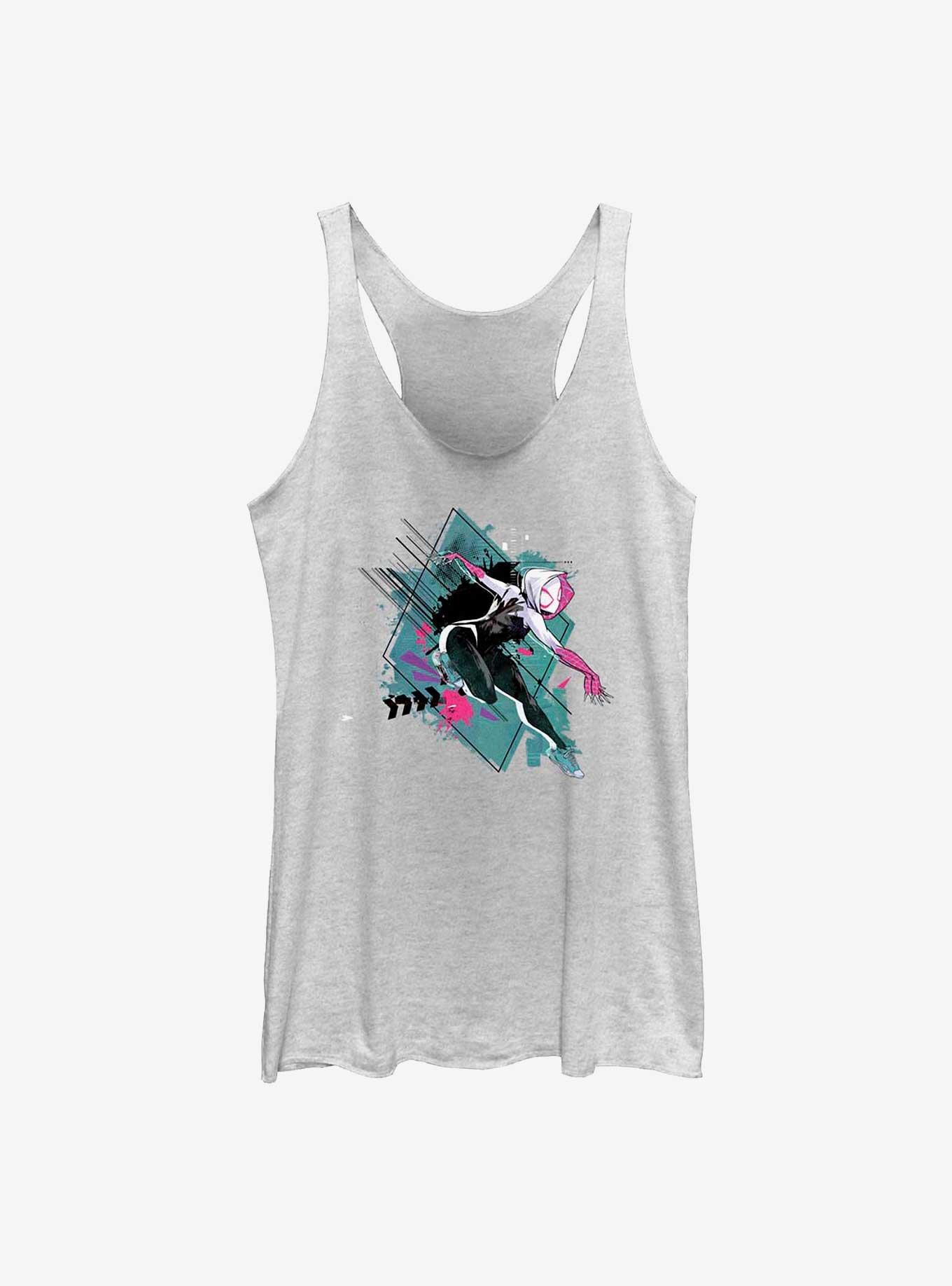 Marvel Spider-Man: Across the Spider-Verse Spider-Gwen In Action Womens Tank Top, WHITE HTR, hi-res