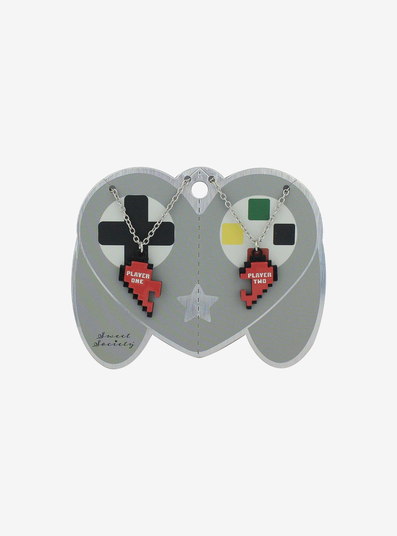 Sweet Society Player 1 & 2 8-Bit Heart Best Friend Necklace Set, , hi-res