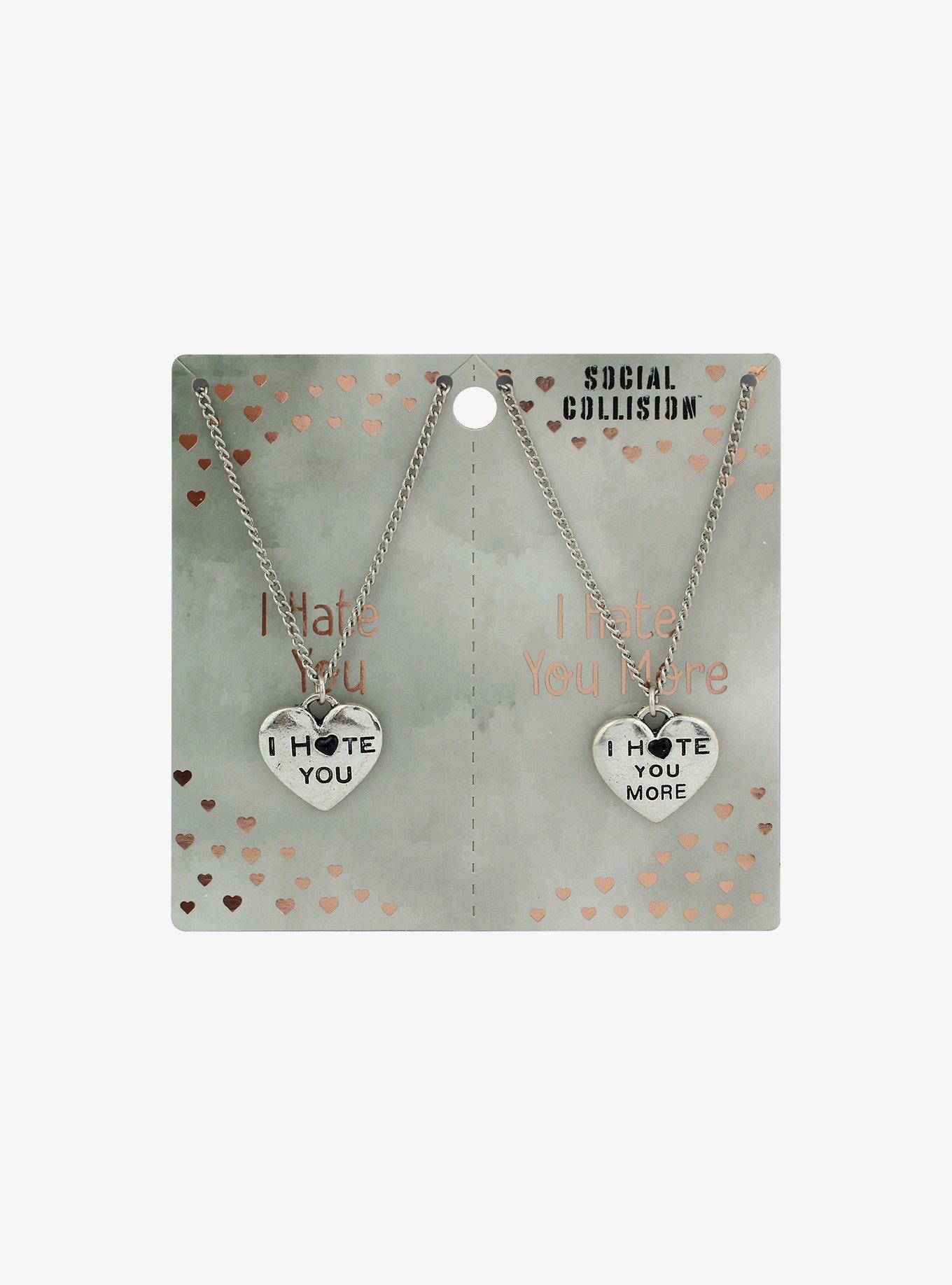 Social Collision I Hate You Heart Best Friend Necklace Set, , hi-res