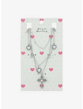 Sweet Society Pearl Heart Cross Necklace Set, , hi-res