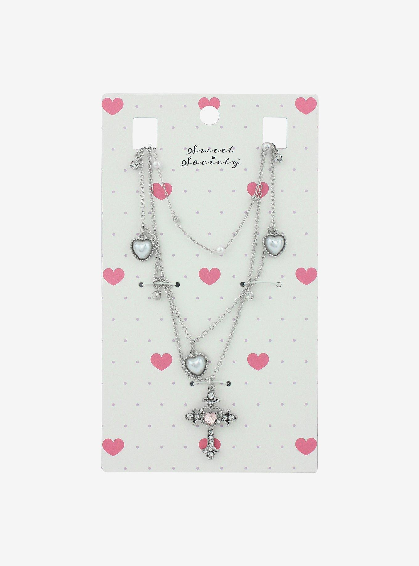 Sweet Society Pearl Heart Cross Necklace Set, , hi-res