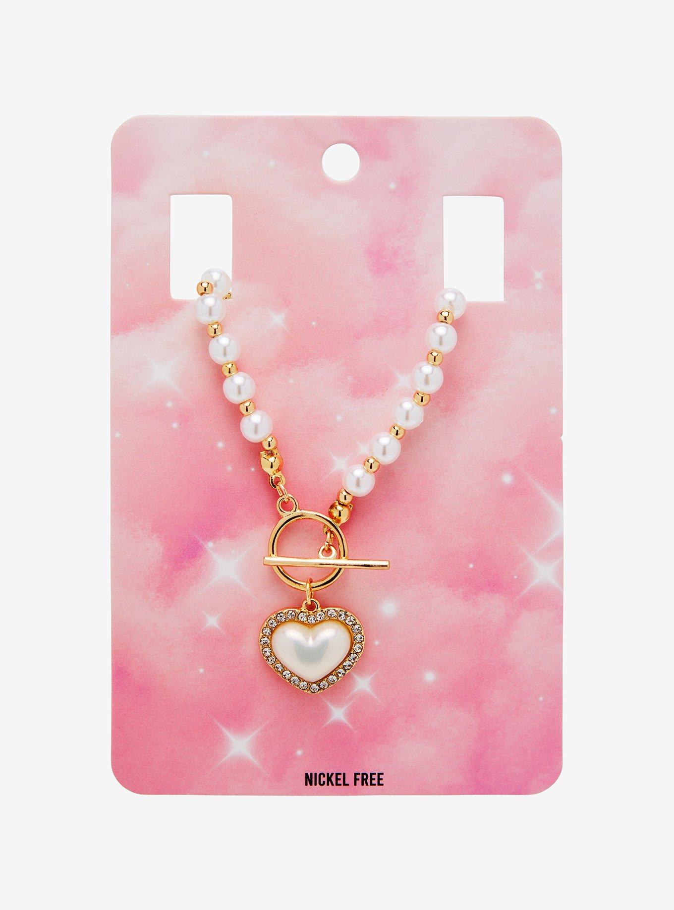 Bling Heart Pearl Necklace, , hi-res