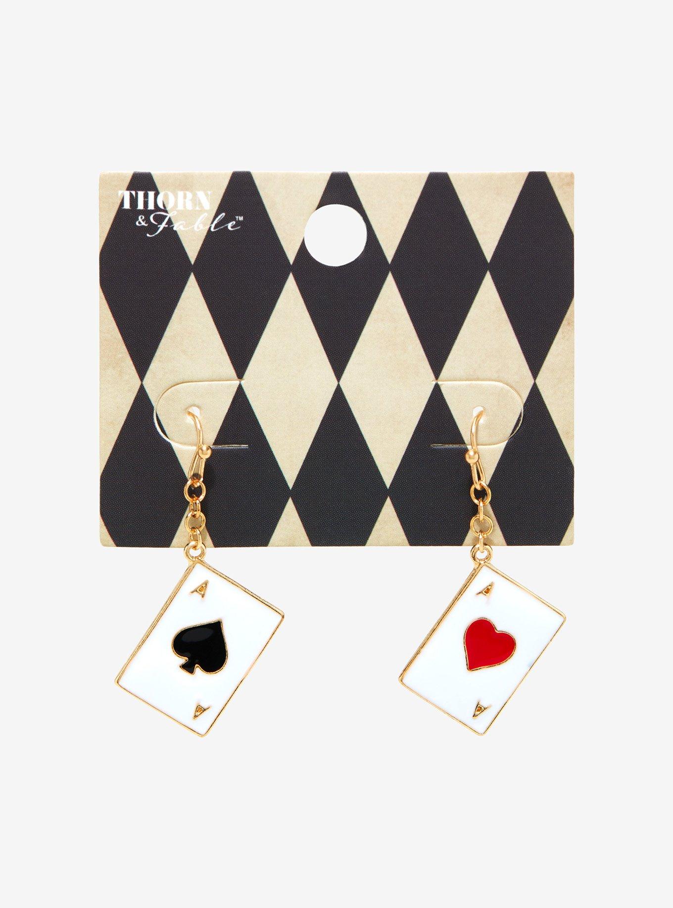 Thorn & Fable Playing Cards Mismatch Drop Earrings, , hi-res