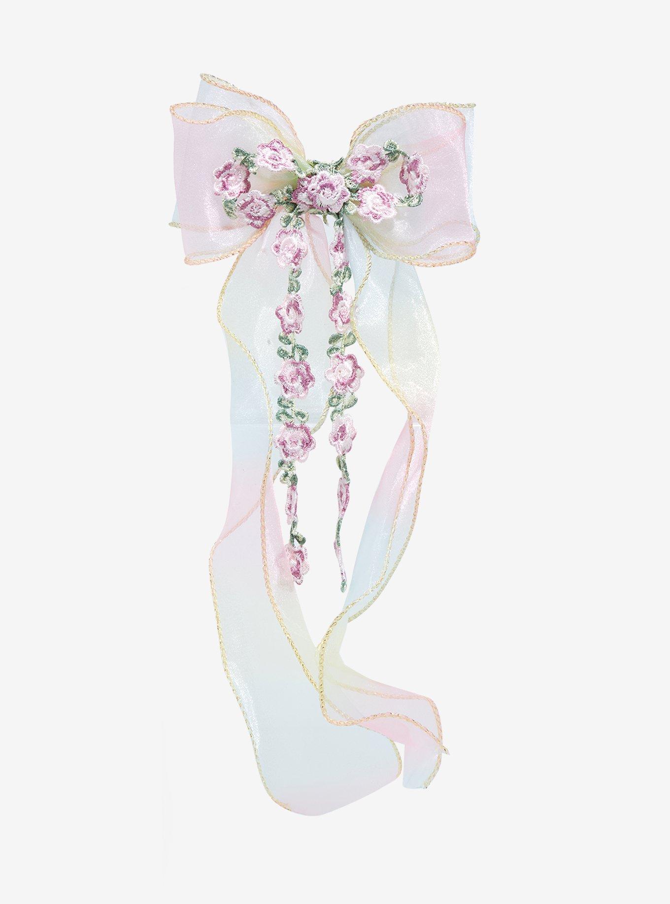 Sweet Society Pastel Rainbow Floral Long Hair Bow, , hi-res