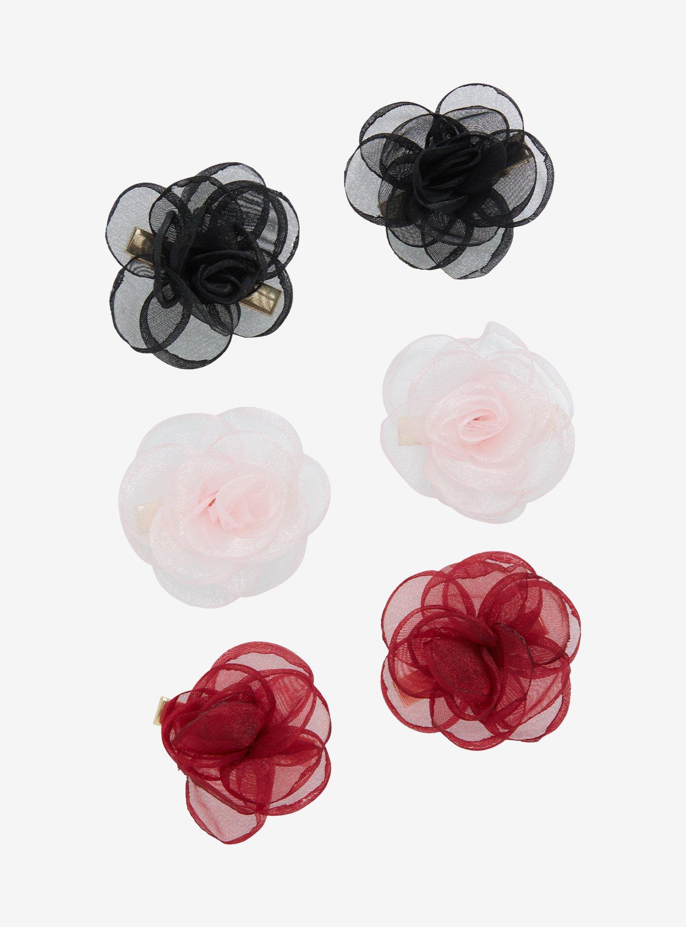 Sweet Society Mesh Roses Mini Hair Clip Set, , hi-res