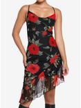 Red Rose Asymmetrical Slip Dress, BLACK, hi-res