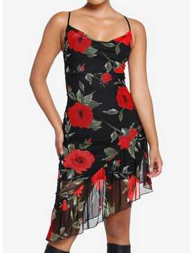 Red Rose Asymmetrical Slip Dress, , hi-res