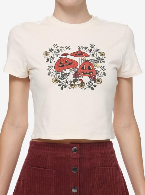 Thorn & Fable Jack-O'-Lantern Mushrooms Crop Girls T-Shirt | Hot Topic