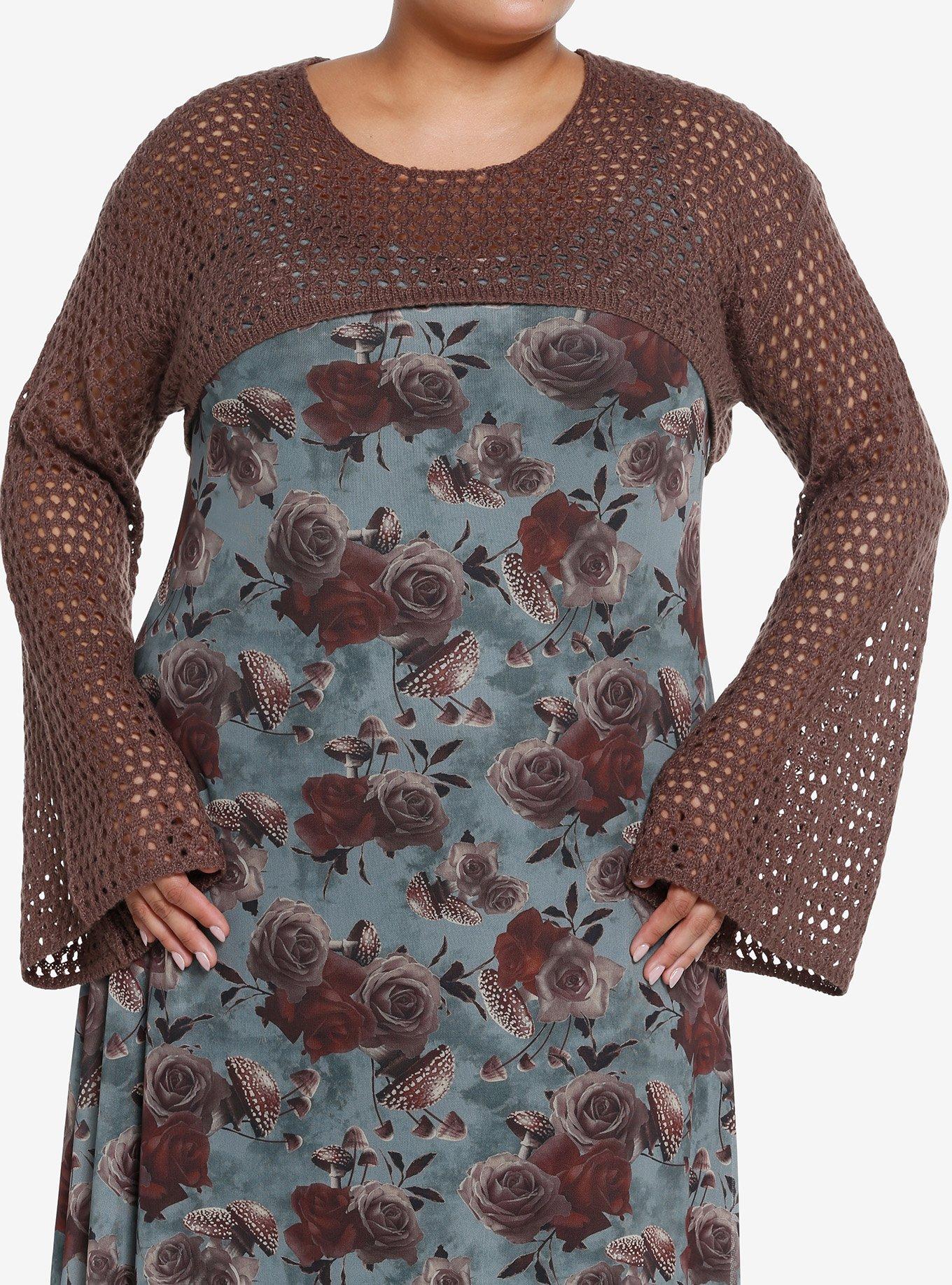 Thorn & Fable Brown Bolero Girls Crop Shrug Plus Size, BLACK, hi-res