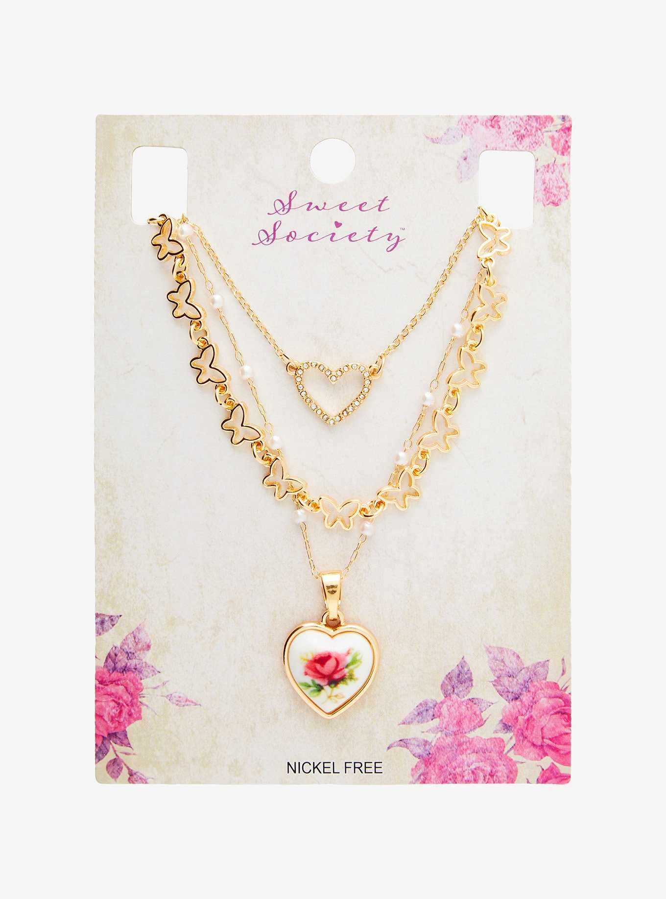 Sweet Society Rose Heart Necklace Set, , hi-res