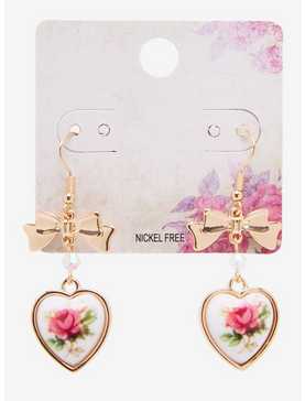 Floral Heart Bow Drop Earrings, , hi-res