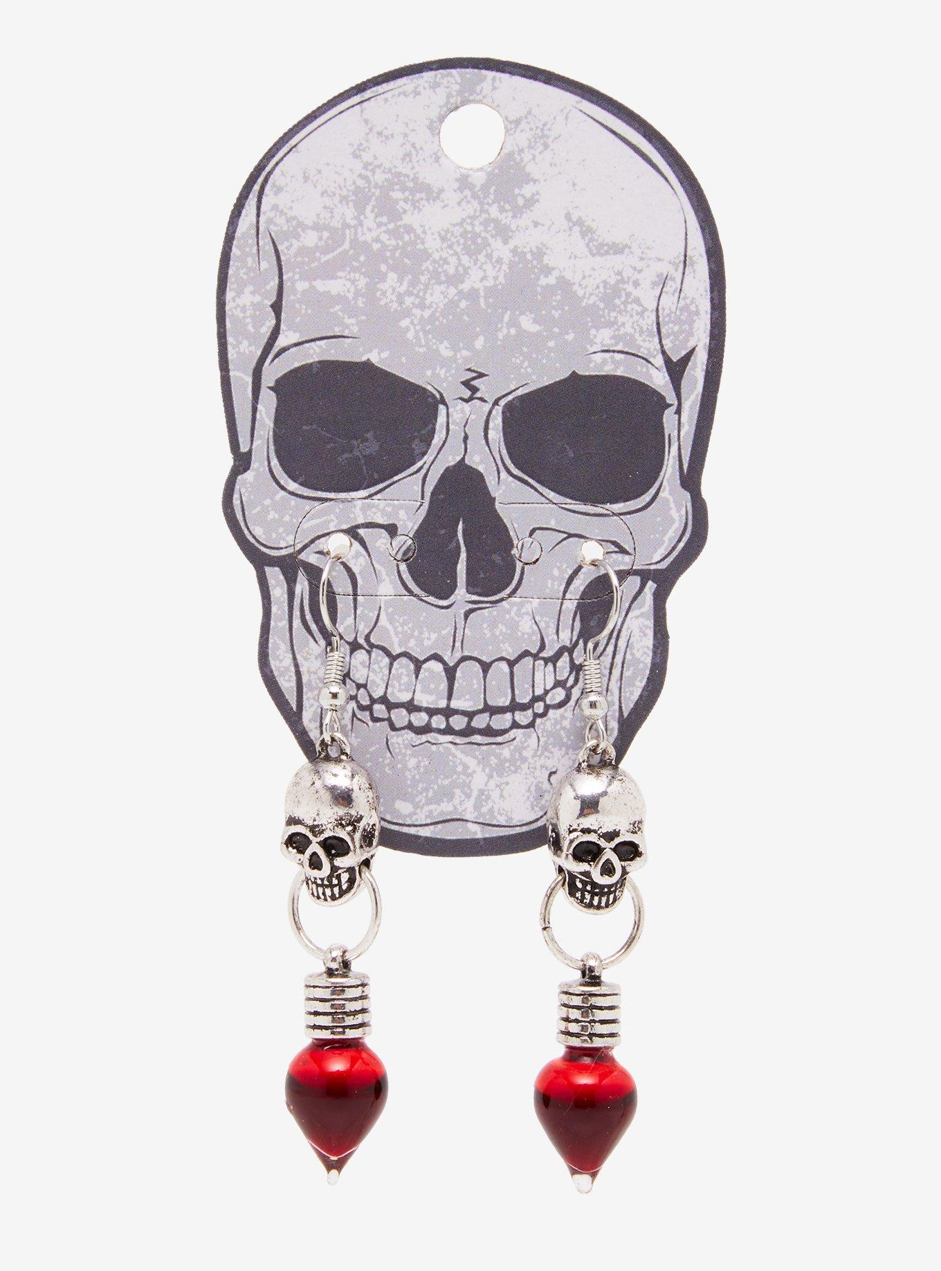 Skull Blood Vial Drop Earrings, , hi-res