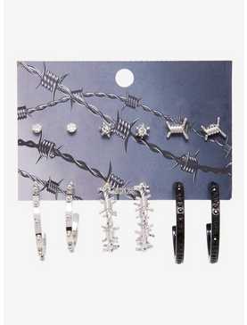 Barbed Wire Rhinestone Stud & Hoop Earring Set, , hi-res