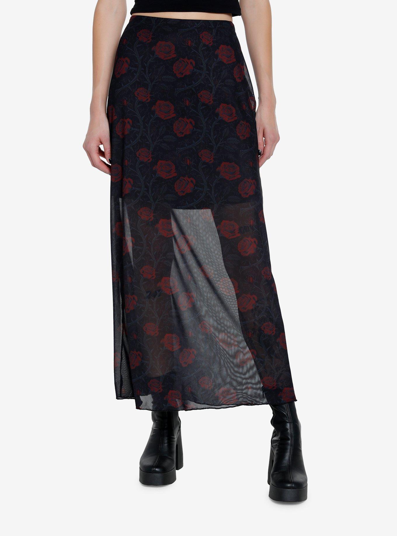 Red Rose Mesh Maxi Skirt, ROSE, hi-res