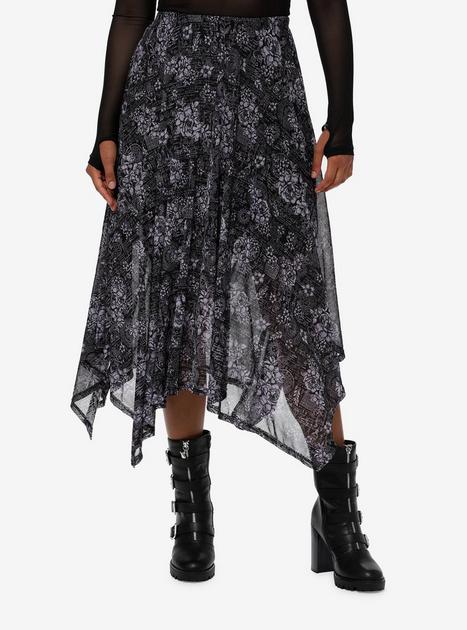 Purple Witch Print Hanky Hem Midi Skirt | Hot Topic