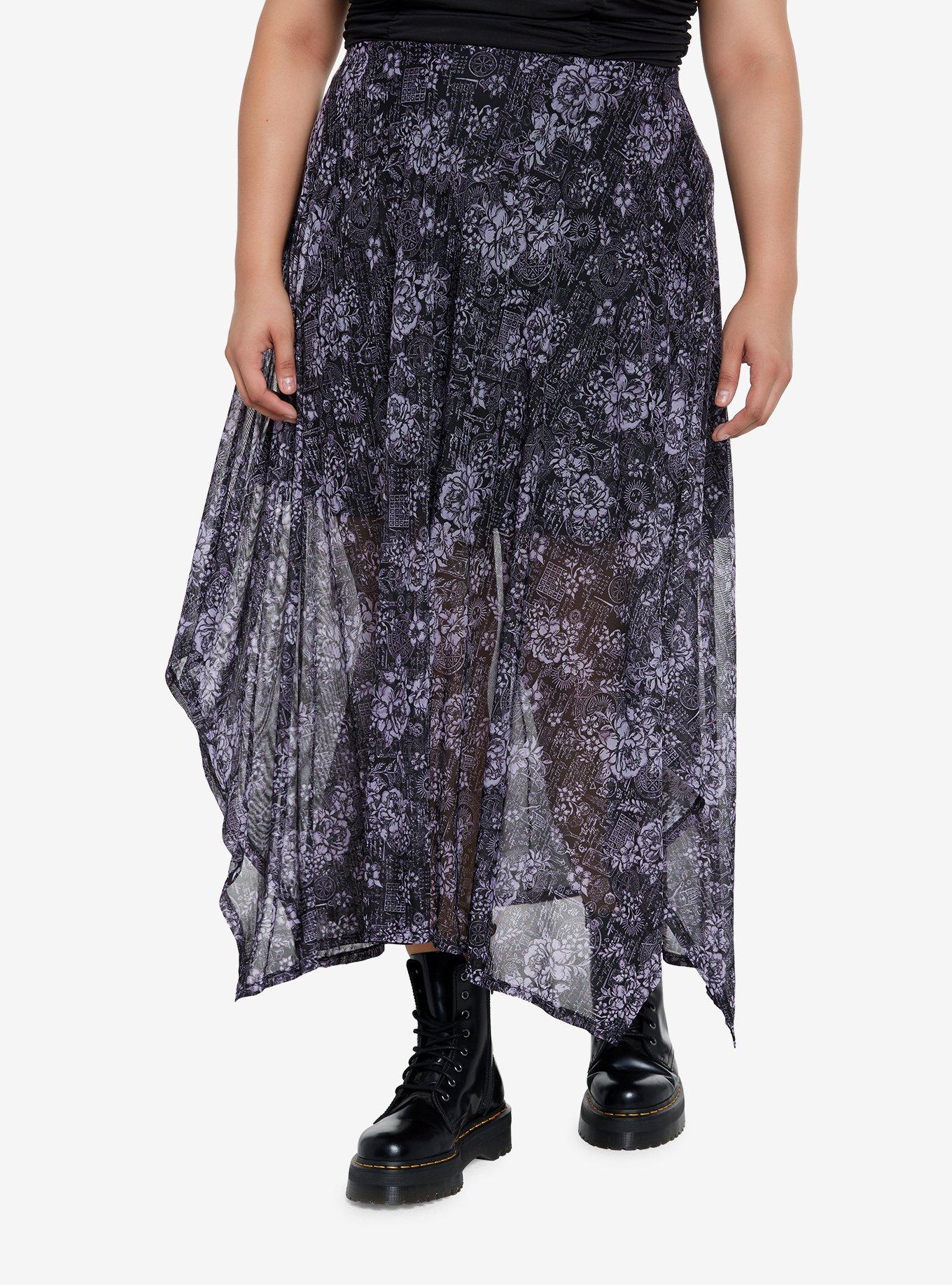 Purple Witch Print Hanky Hem Midi Skirt Plus Size | Hot Topic