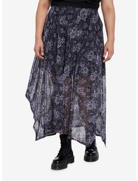 Purple Witch Print Hanky Hem Midi Skirt Plus Size, , hi-res