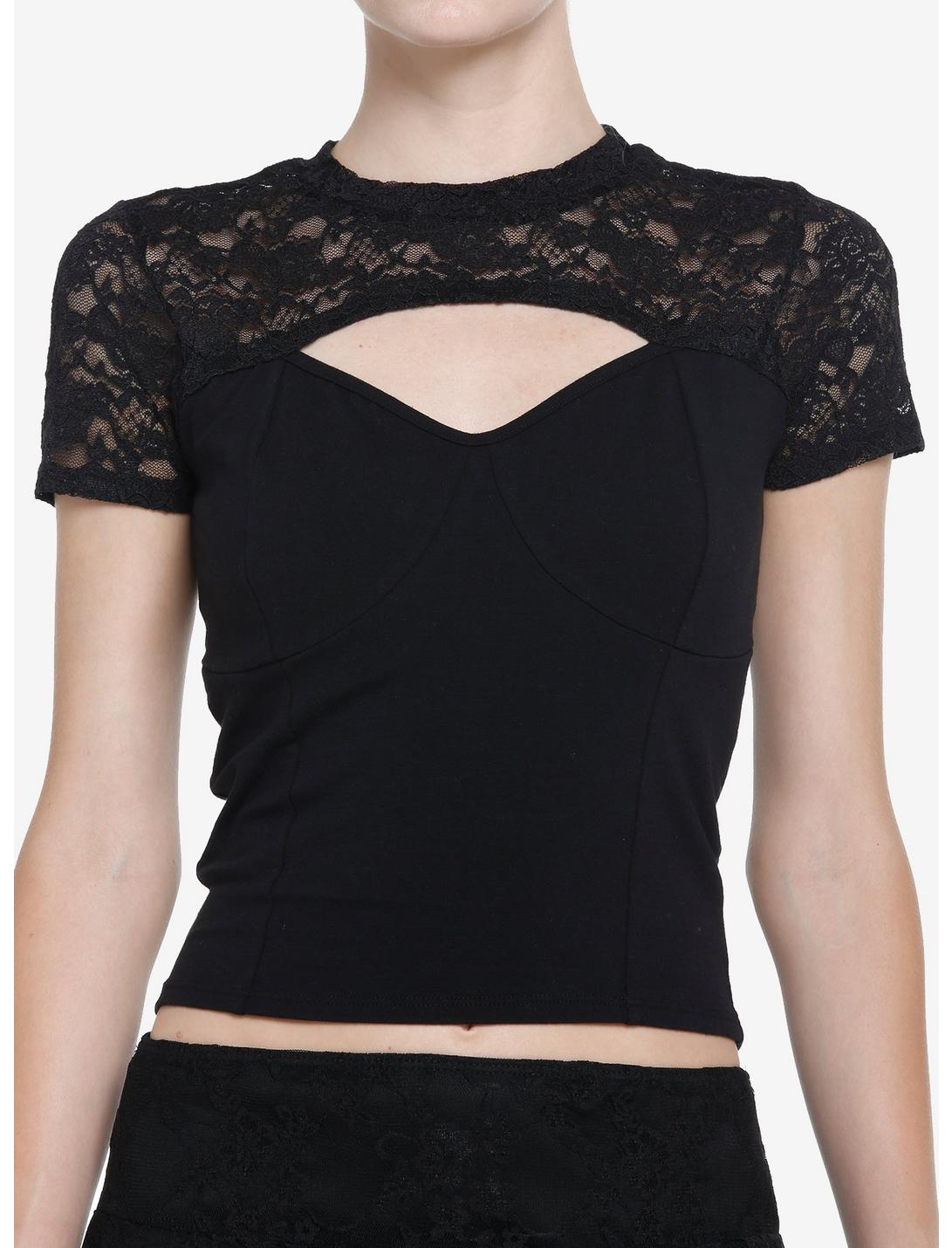Thorn & Fable Black Lace Cutout Girls Top, ROSE, hi-res