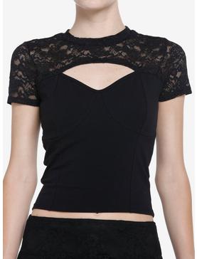 Thorn & Fable Black Lace Cutout Girls Top, , hi-res