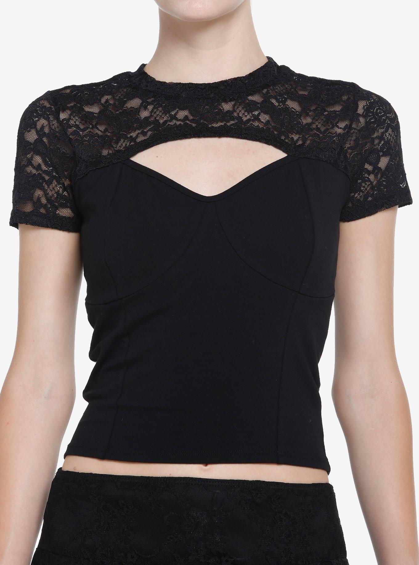 Thorn & Fable Black Lace Cutout Girls Top, ROSE, hi-res