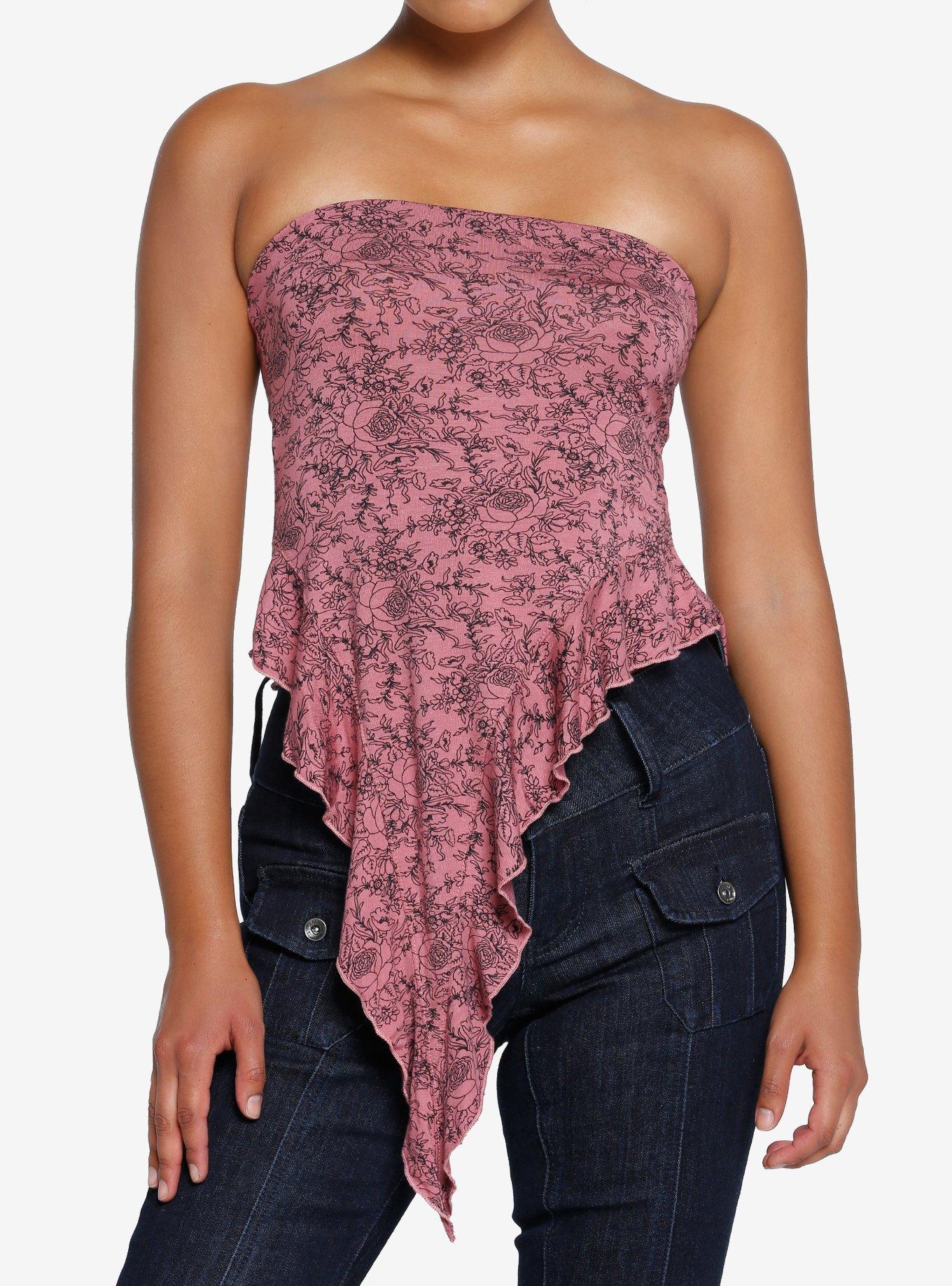 Mauve Floral Pointed Girls Tube Top, , hi-res