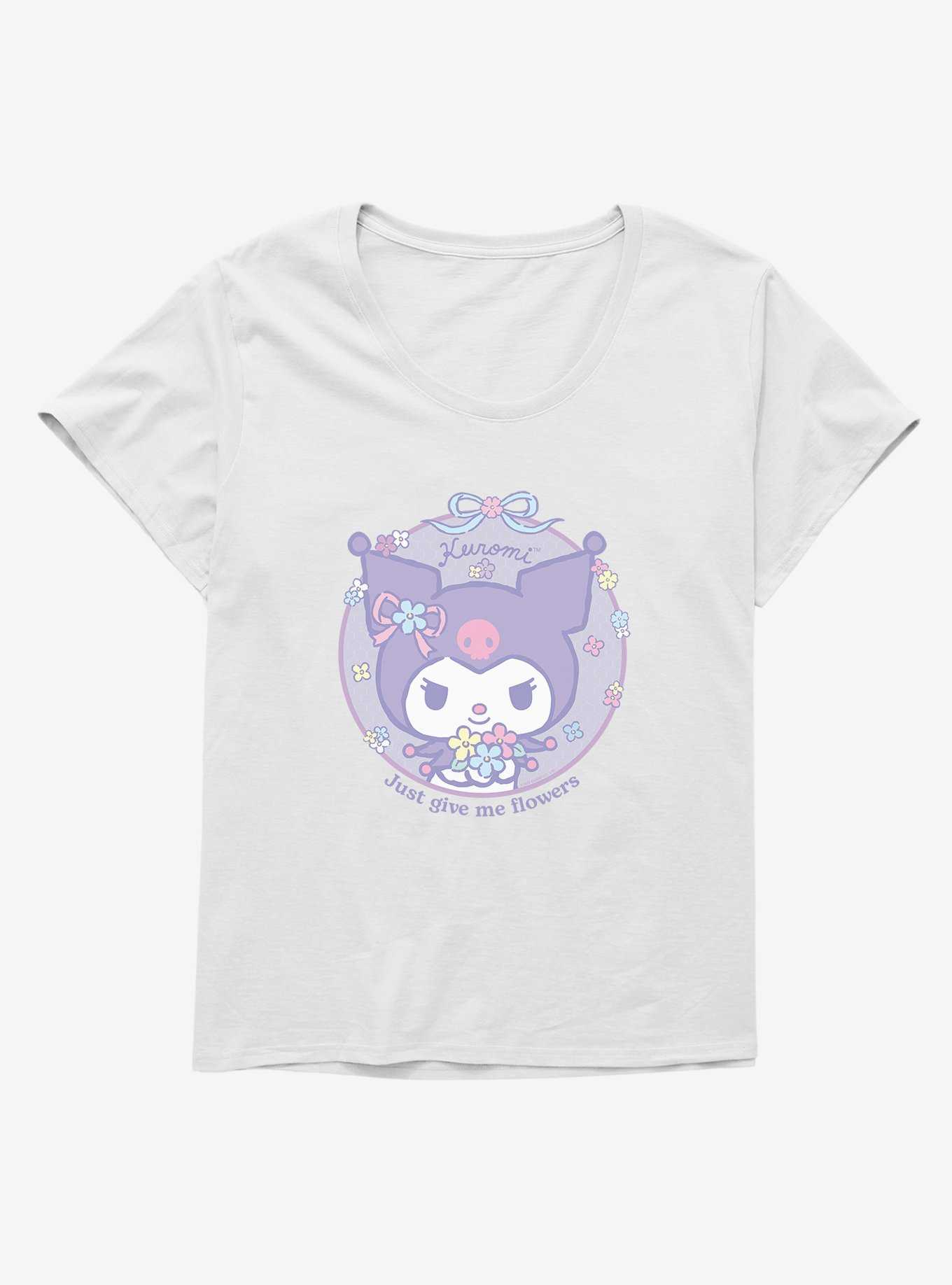 Kuromi Just Give Me Flowers Womens T-Shirt Plus Size, , hi-res