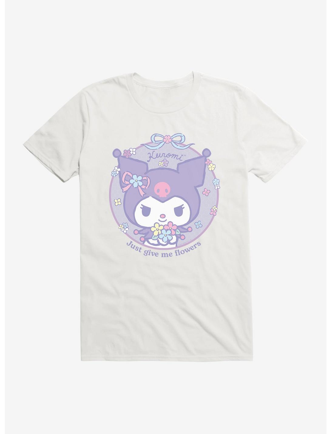 Kuromi Just Give Me Flowers T-Shirt, WHITE, hi-res