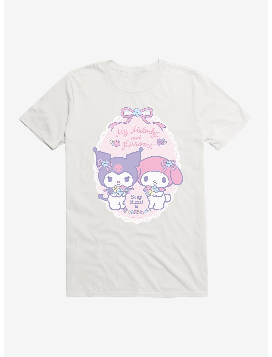 My Melody & Kuromi Pastel Flowers Stay Kind T-Shirt, WHITE, hi-res