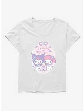 My Melody & Kuromi Pastel Flowers Stay Kind Womens T-Shirt Plus Size, , hi-res