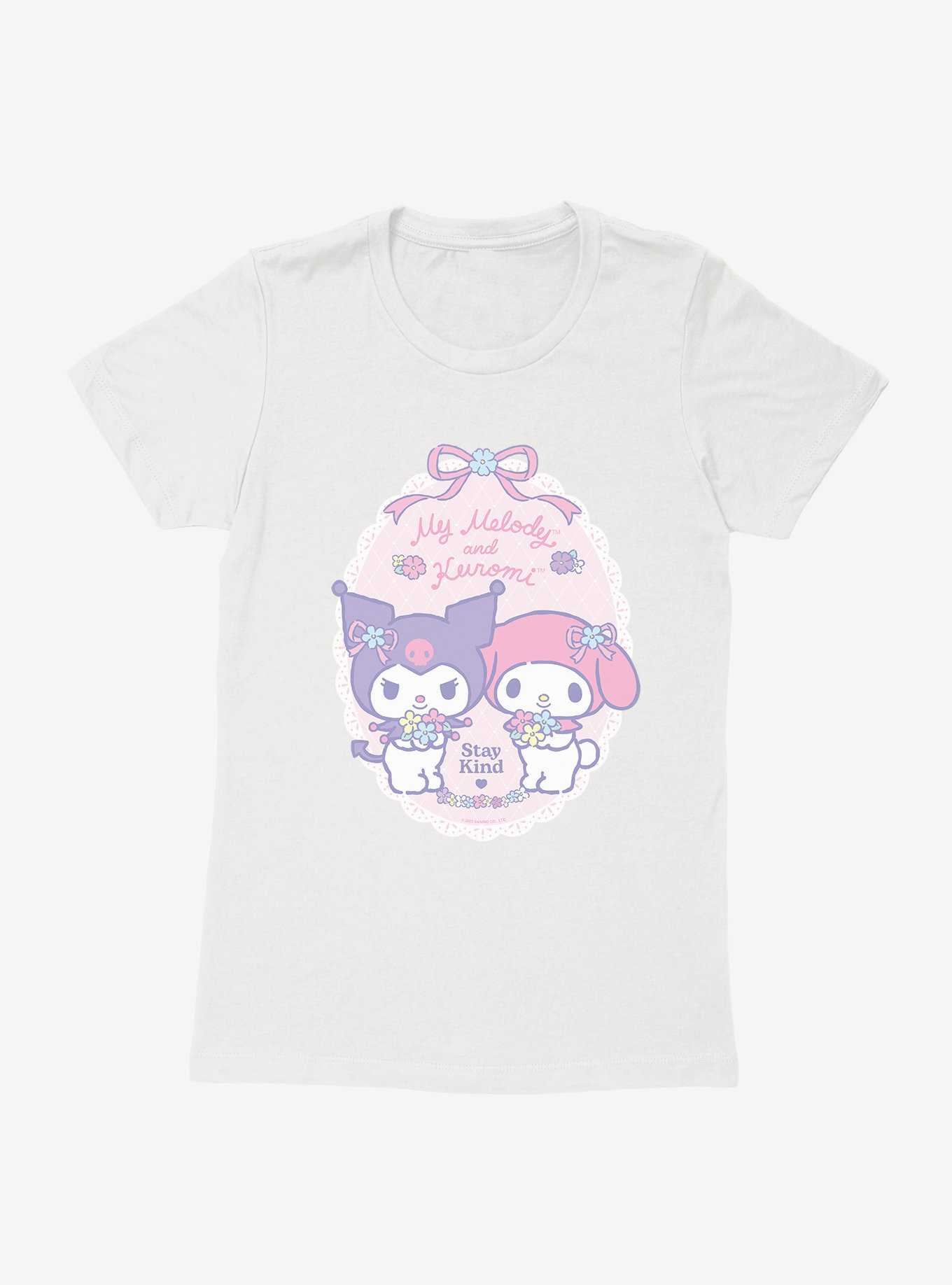 My Melody & Kuromi Pastel Flowers Stay Kind Womens T-Shirt, , hi-res