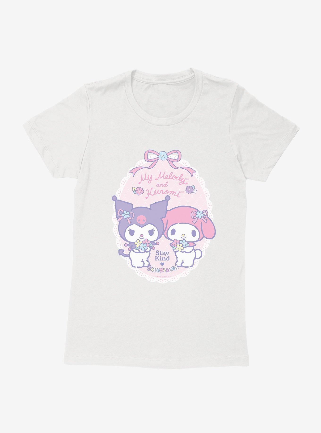 My Melody & Kuromi Pastel Flowers Stay Kind Womens T-Shirt, , hi-res