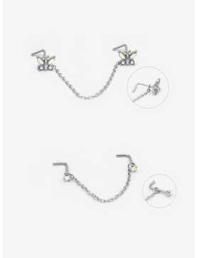 Steel Butterfly Gem Chain Nose Stud 2 Pack, , hi-res