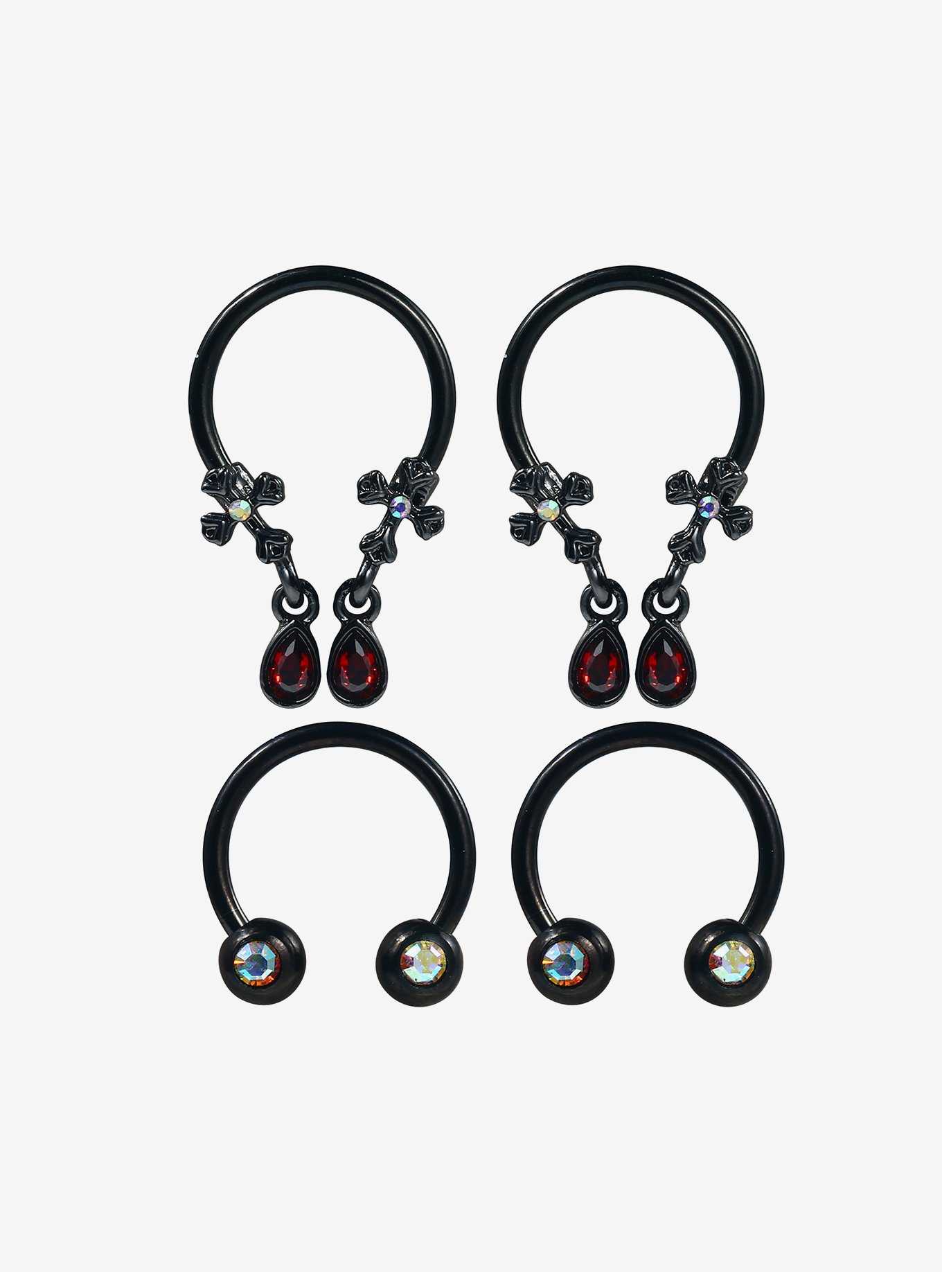 Steel Cross Red Gem Circular Barbell 4 Pack, , hi-res