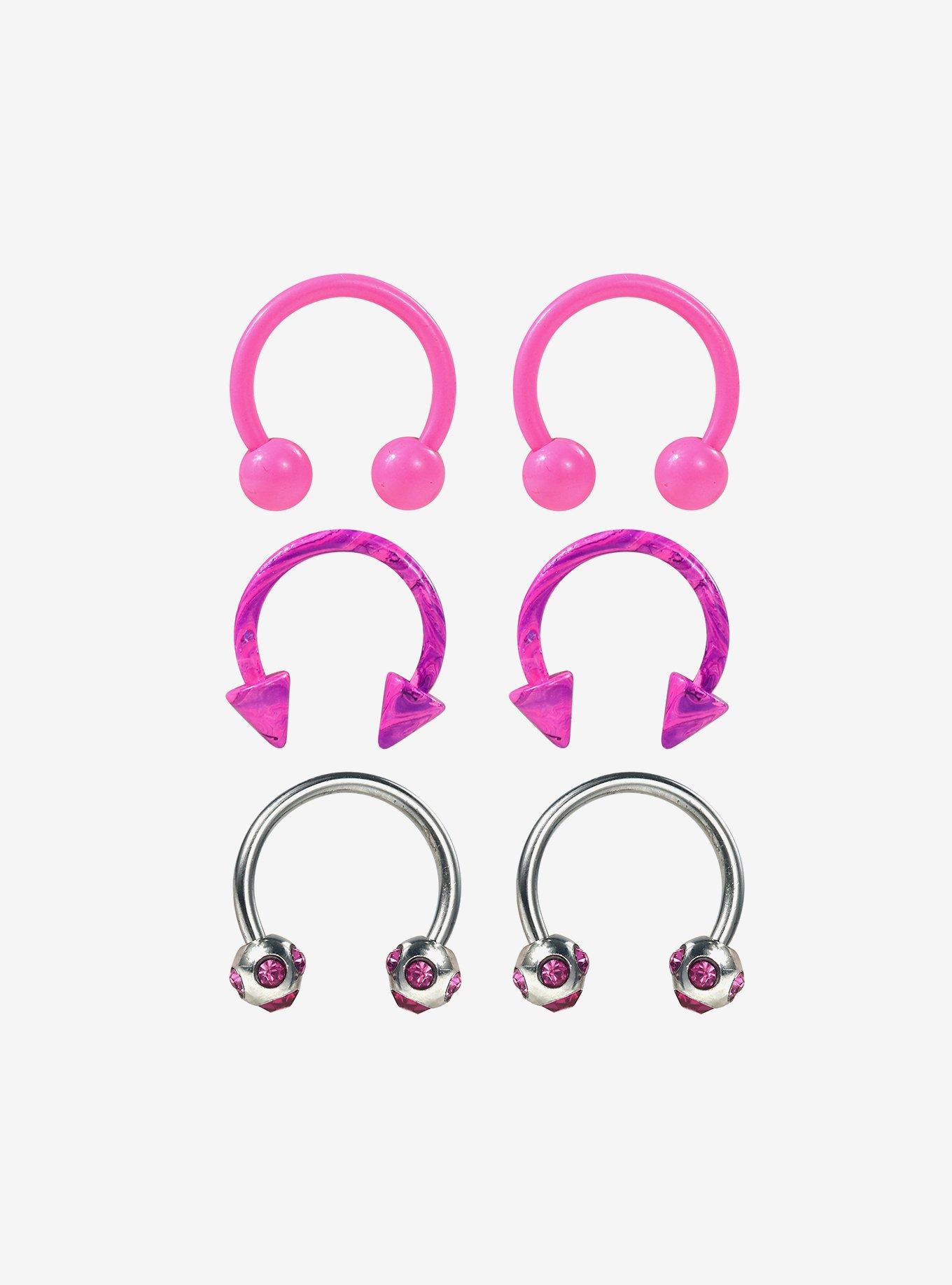 Steel Pink & Purple Swirl Circular Barbell 6 Pack, PINK, hi-res