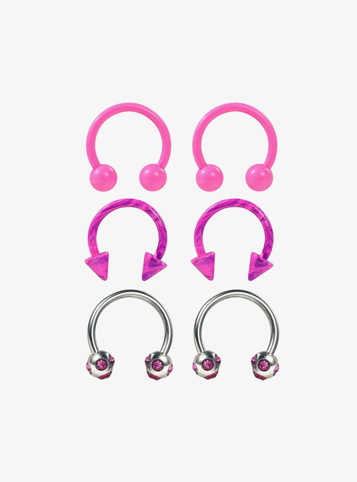Steel Pink & Purple Swirl Circular Barbell 6 Pack, , hi-res