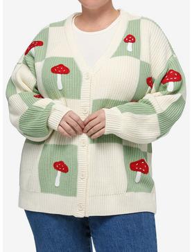 Thorn & Fable Mushroom Checkered Girls Cardigan Plus Size, , hi-res