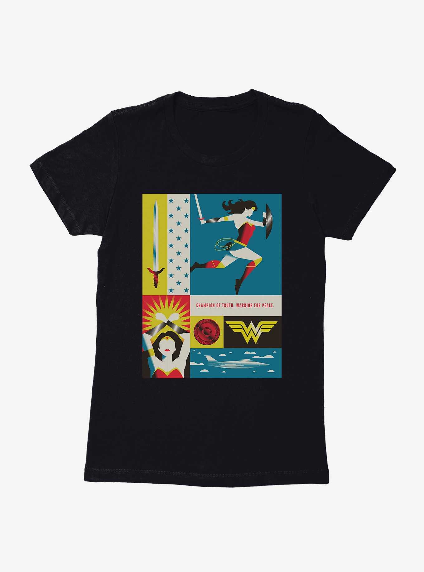 DC Comics Wonder Woman WB 100 Champion Of Truth, Warrior For Peace Poster Womens T-Shirt, , hi-res