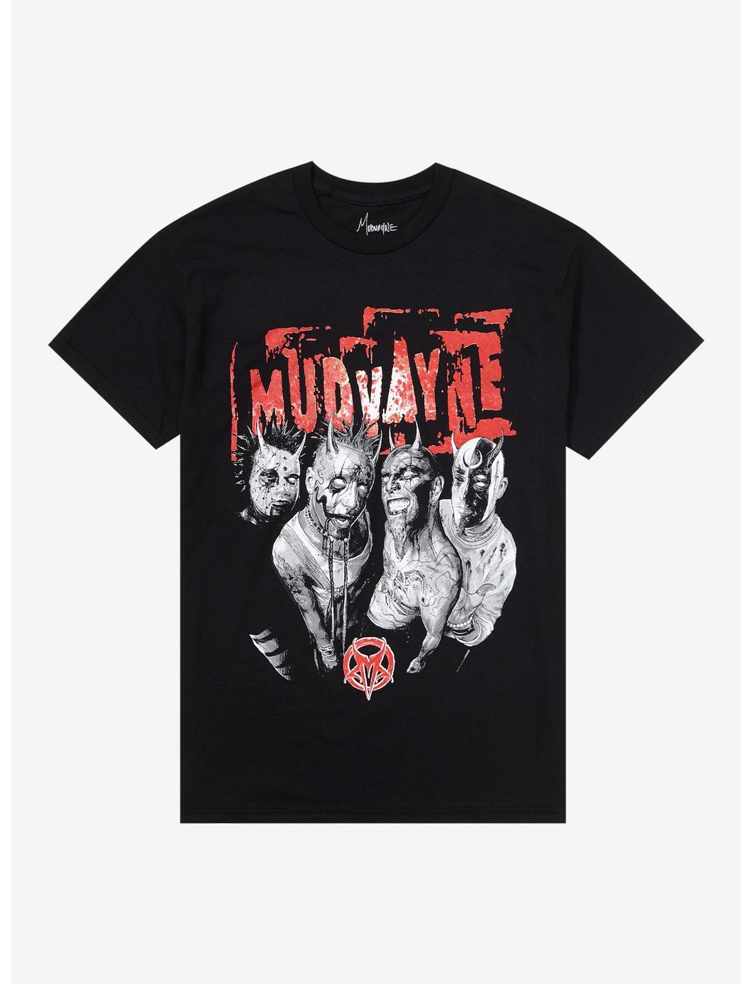 Mudvayne Masks Group Portrait T-Shirt, BLACK, hi-res