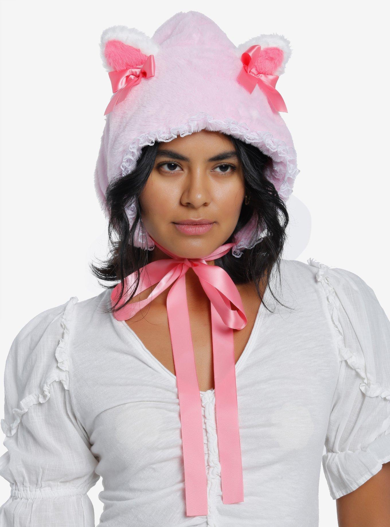 Pink Cat Ear Fuzzy Bonnet, , hi-res