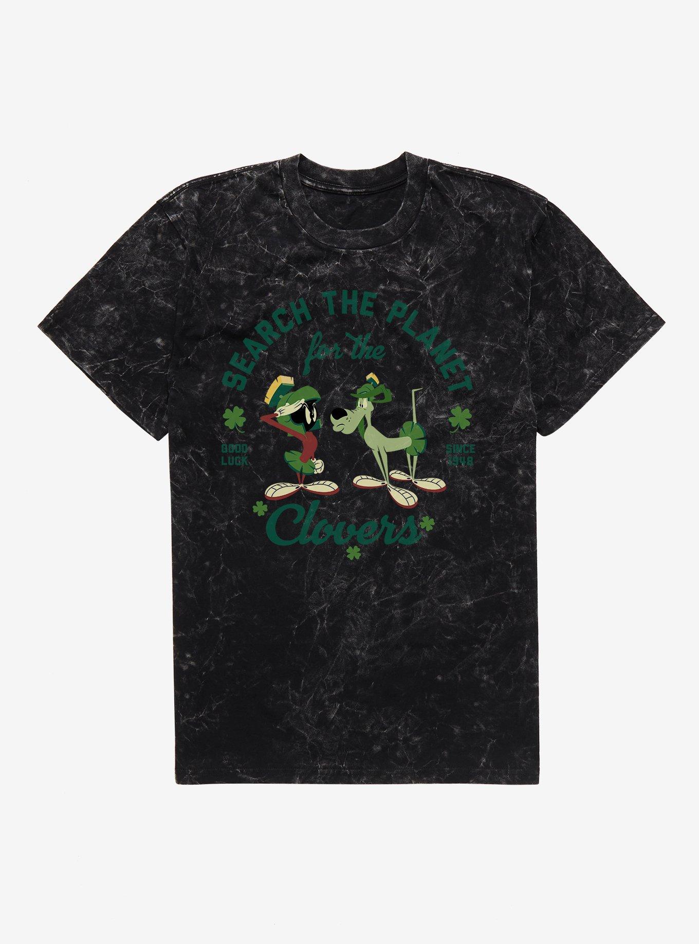 Looney Tunes Marvin The Martian & K-9 Search For Clovers Mineral Wash T-Shirt, BLACK MINERAL WASH, hi-res