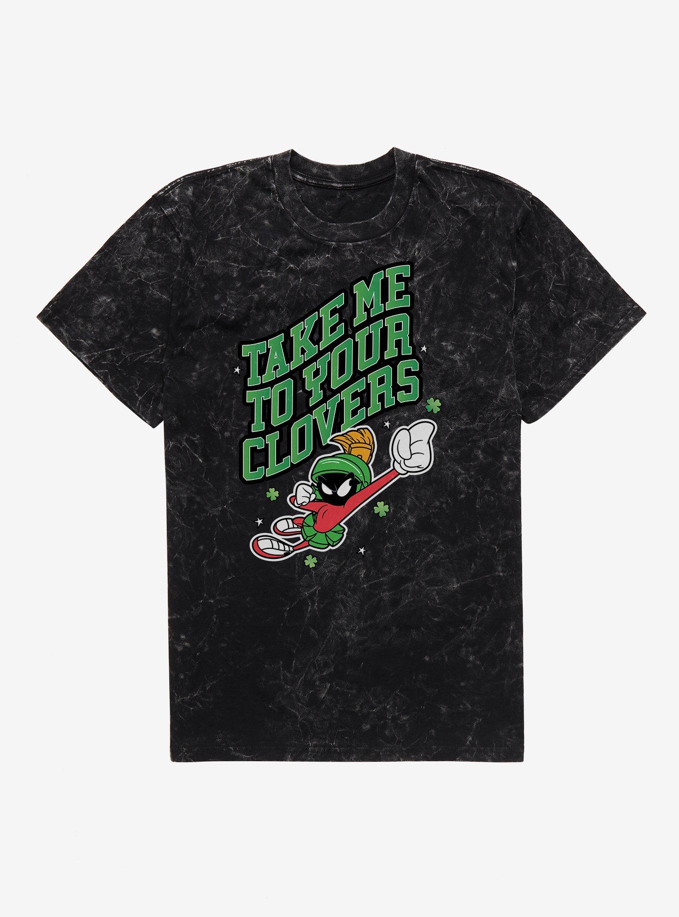 Looney Tunes Marvin The Martian Take Me To Clovers Mineral Wash T-Shirt, BLACK MINERAL WASH, hi-res