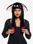 Black Goth Bunny Tassel Fuzzy Beanie, , hi-res