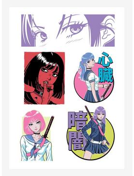 Anime Style Katana School Girl Kiss-Cut Sticker Sheet, , hi-res
