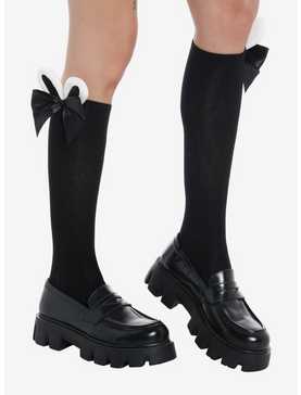 Black Bunny Bow Knee-High Socks, , hi-res