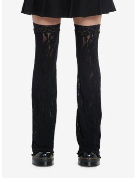Black Floral Lace Flare Leg Warmers, , hi-res