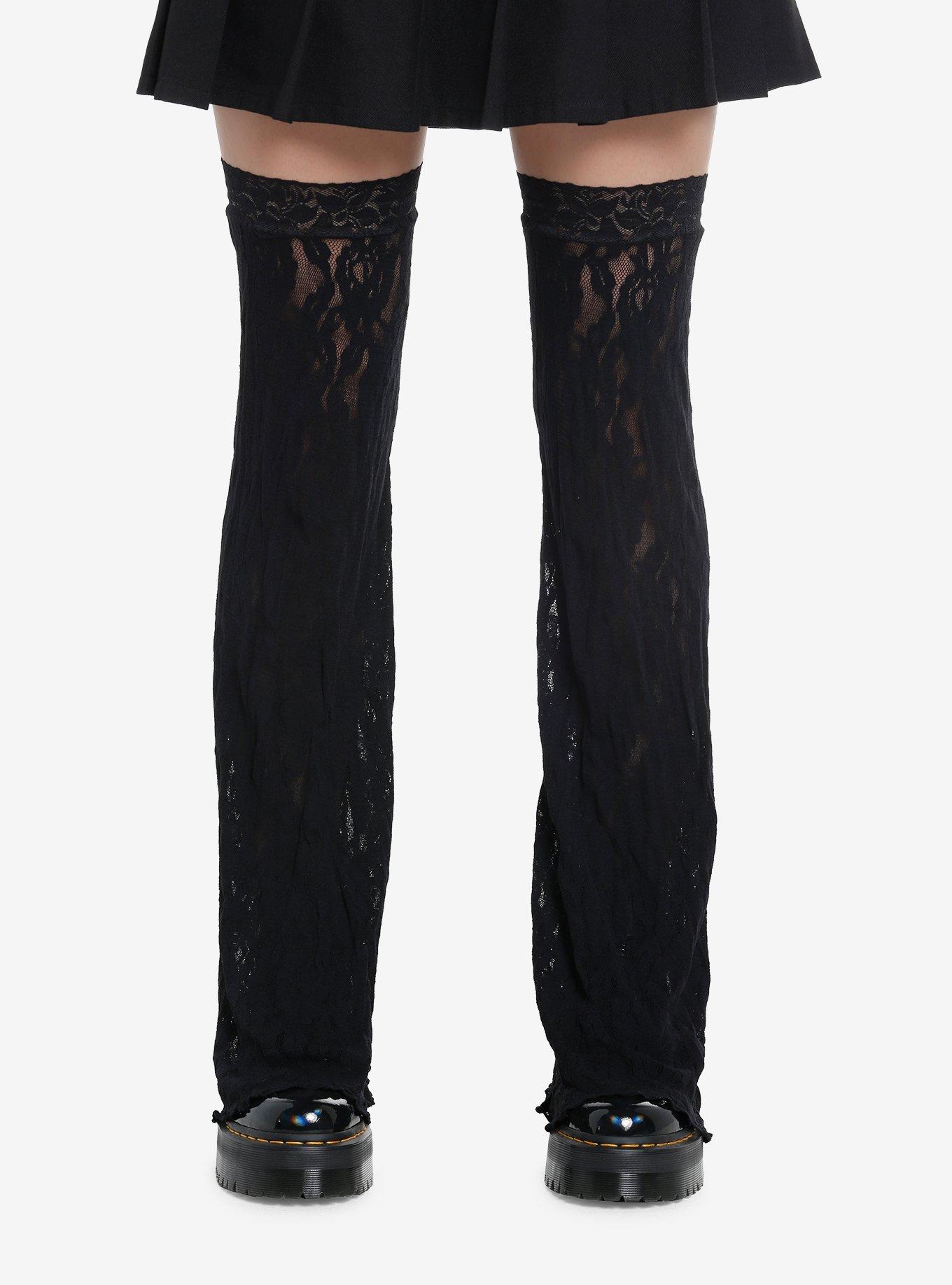 Black Floral Lace Flared Leg Warmers, MULTI, hi-res