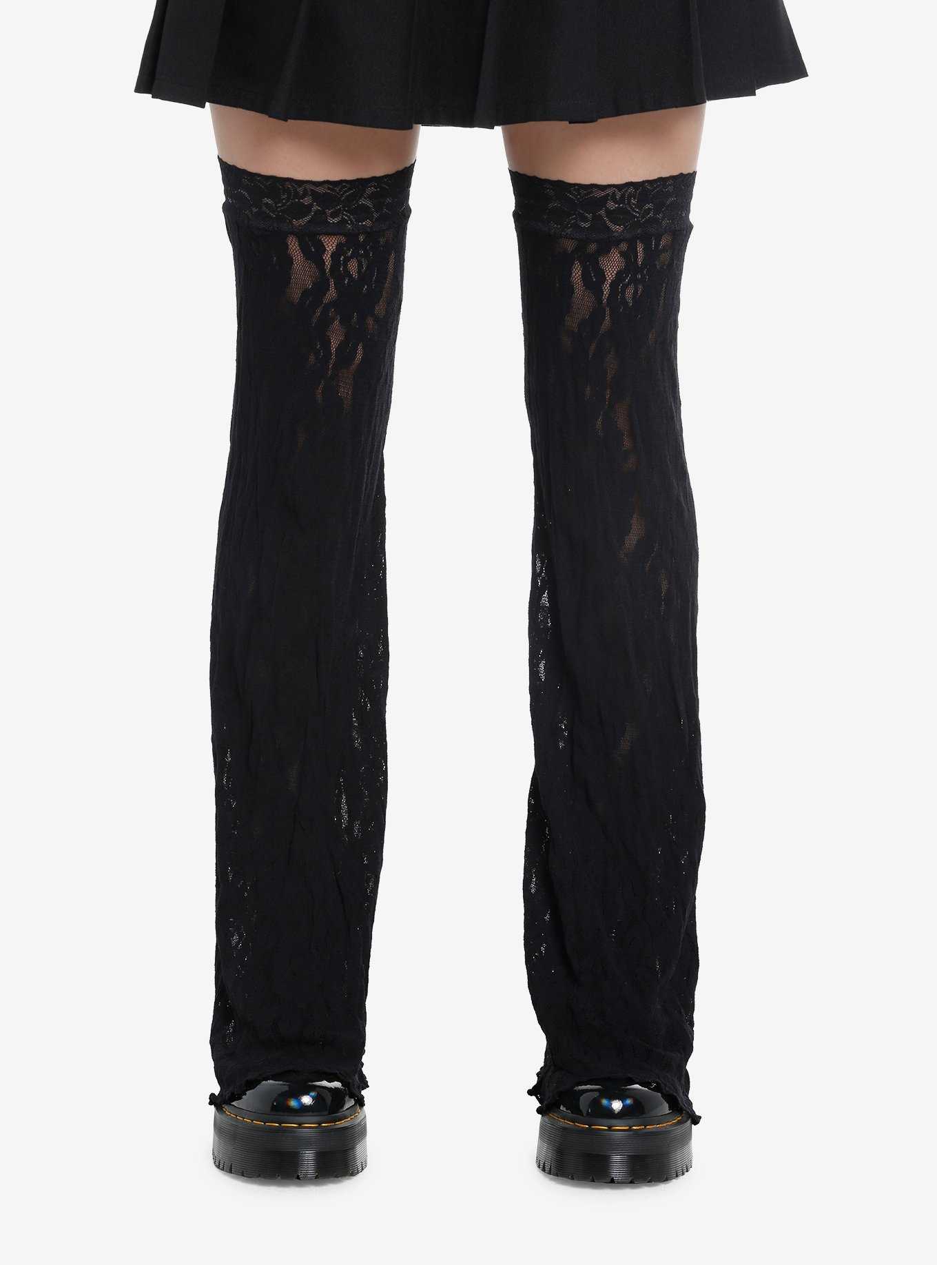 Black Floral Lace Flared Leg Warmers, , hi-res
