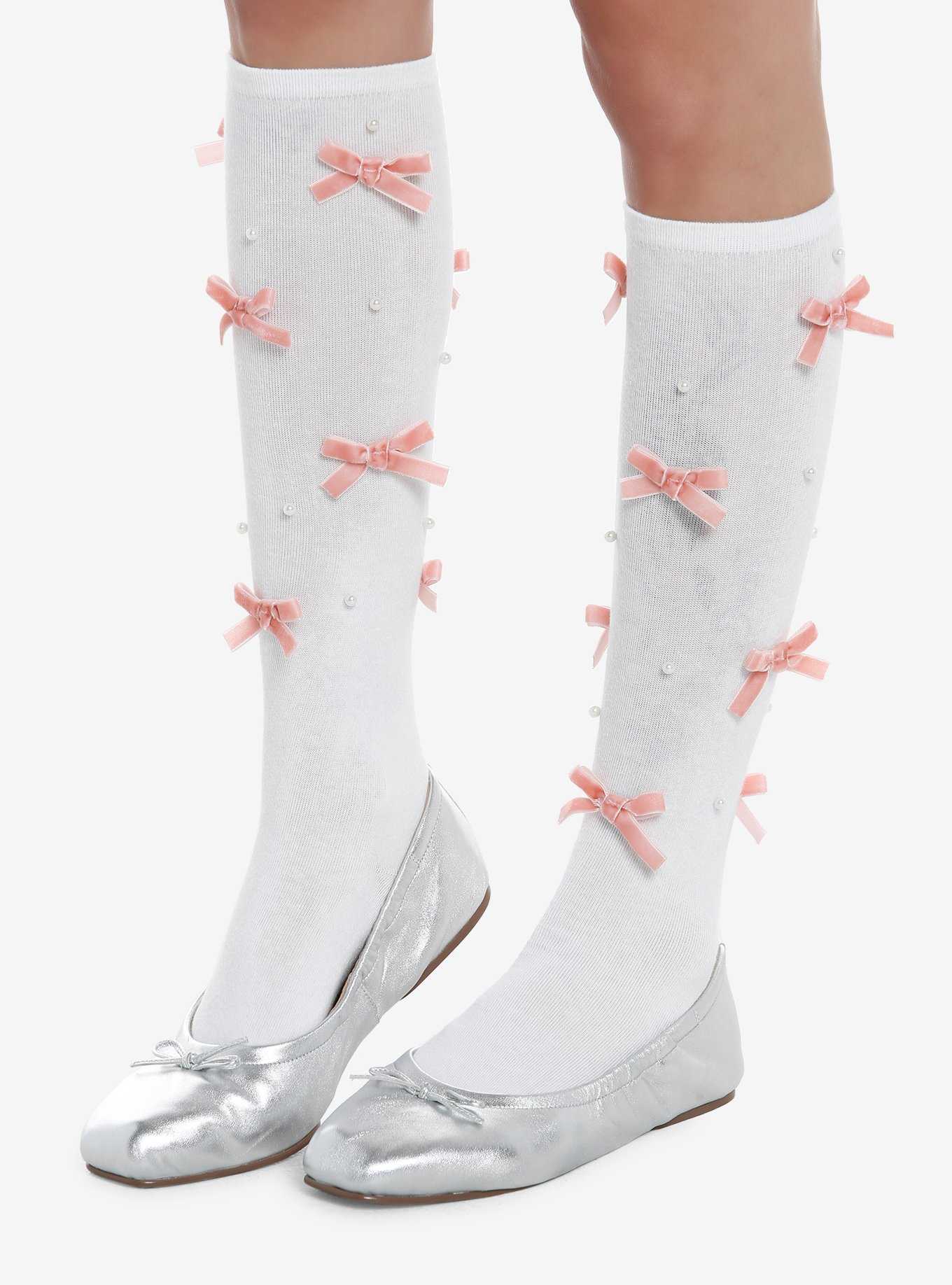 White & Pink Kitty Paw Knee-High Socks, Hot Topic