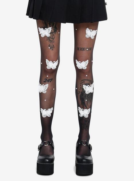 Black & White Butterfly Applique Tights | Hot Topic